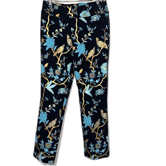 Soft Surroundings Chinoiserie Peacock Printed Pull On Pant - Black/Gold/Blue M - Picture 2 of 6